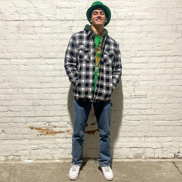 Flanellskjortjacka för män Långärmad quiltad fodrad rutig kappa Button down tjocka ytterkläder för vintern