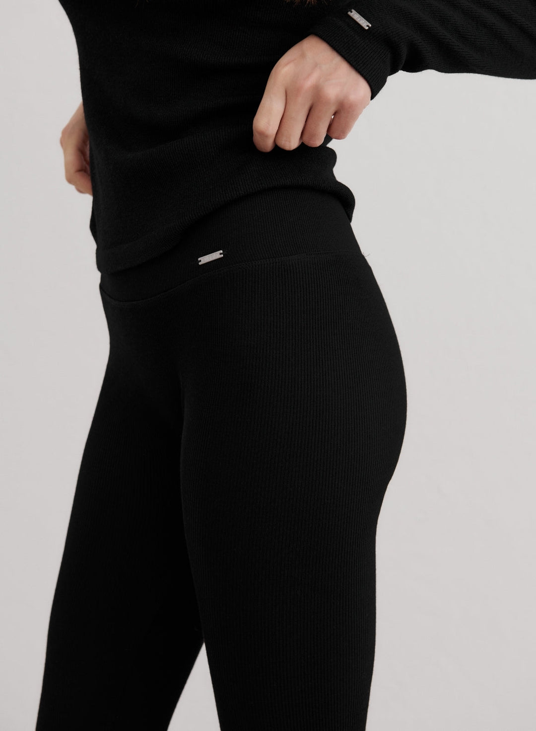 Black Ribbed Wool Leggings
