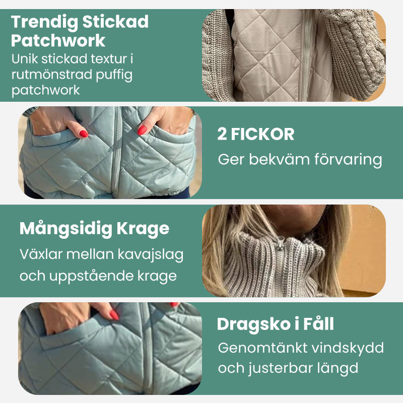 Stickad Patchwork Puffig Jacka för Kvinnor